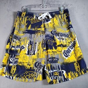 Corona Extra Board Shorts Mens 34 Blue Yellow Graphic‎ Beer Logo Swim Beach Surf